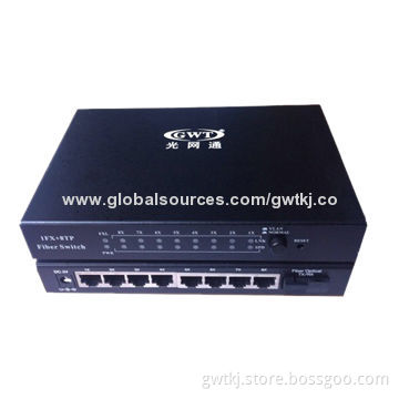 100M fiber media converter with 8 RJ45 ports, SM, factory supply